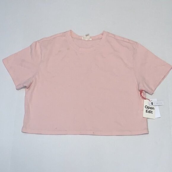 OPEN Edit 100% organic Boxy Crop cotton T-shirt In Pink Lotus XSmall - Picture 3 of 11